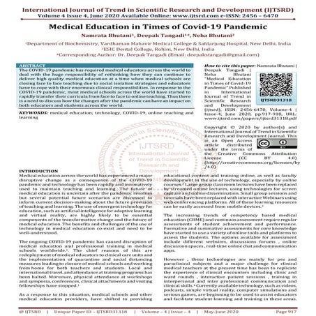 Medical Education in Times of Covid 19 Pandemic | PDF