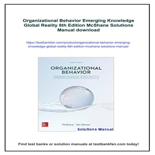 Organizational Behavior Emerging Knowledge Global Reality 8th Edition