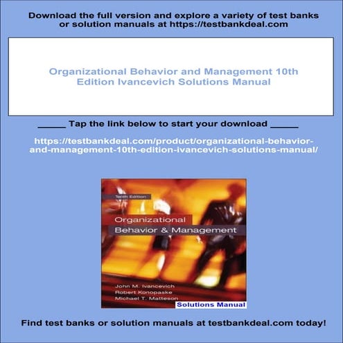 Organizational Behavior and Management 10th Edition Ivancevich Solutions Manual