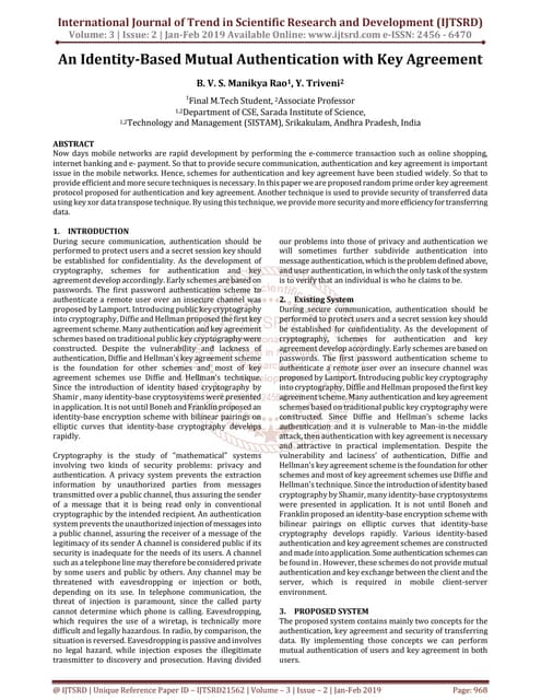 An Identity-Based Mutual Authentication with Key Agreement