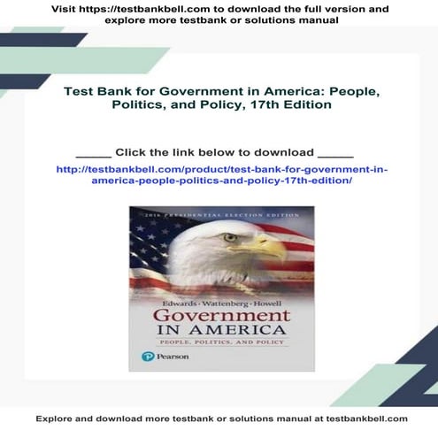 Test Bank for Government in America: People, Politics, and Policy, 17th ...
