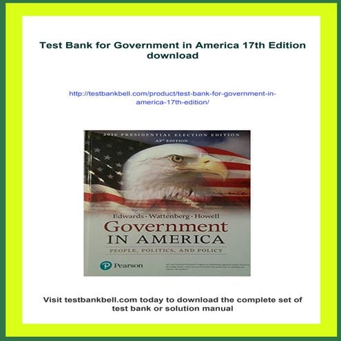 Test Bank for Government in America 17th Edition | PDF