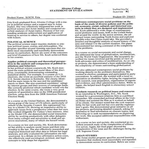 Alverno College Evaluation