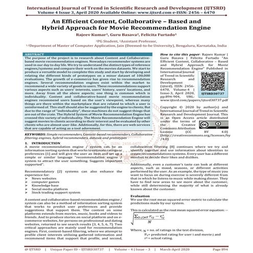 An Efficient Content, Collaborative – Based and Hybrid Approach for Movie Rec...