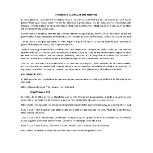 EFICIENCIA GLOBAL DE LOS EQUIPOS