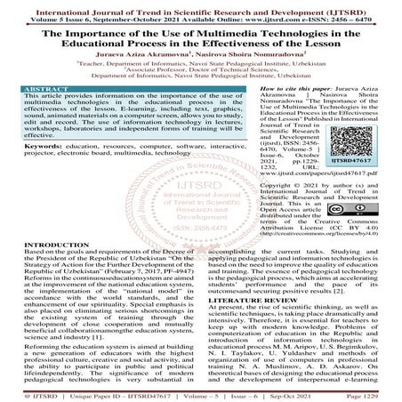 The Importance of the Use of Multimedia Technologies in the Educational Proce...