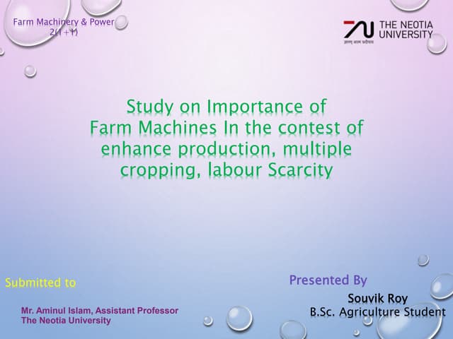 Study on Importance of  Farm Machines 