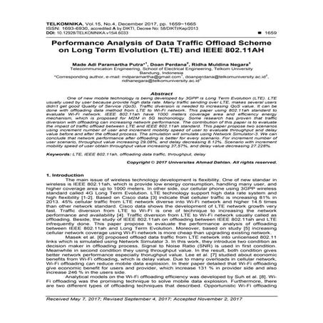 Performance Analysis of Data Traffic Offload Scheme on Long Term Evolution (L...