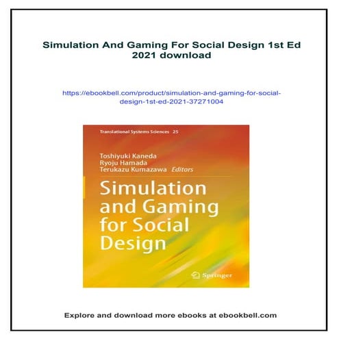 Simulation And Gaming For Social Design 1st Ed 2021 | PDF