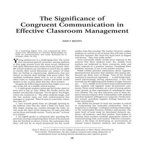The Significance of Congruent Communication in Effective Classroom Management