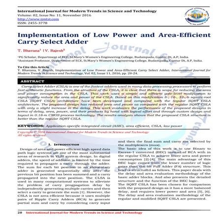 Implementation of Low Power and Area-Efficient Carry Select Adder