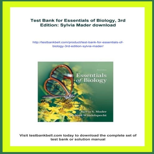 Test Bank for Essentials of Biology, 3rd Edition: Sylvia Mader