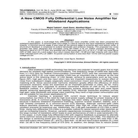 A New CMOS Fully Differential Low Noise Amplifier for Wideband Applications