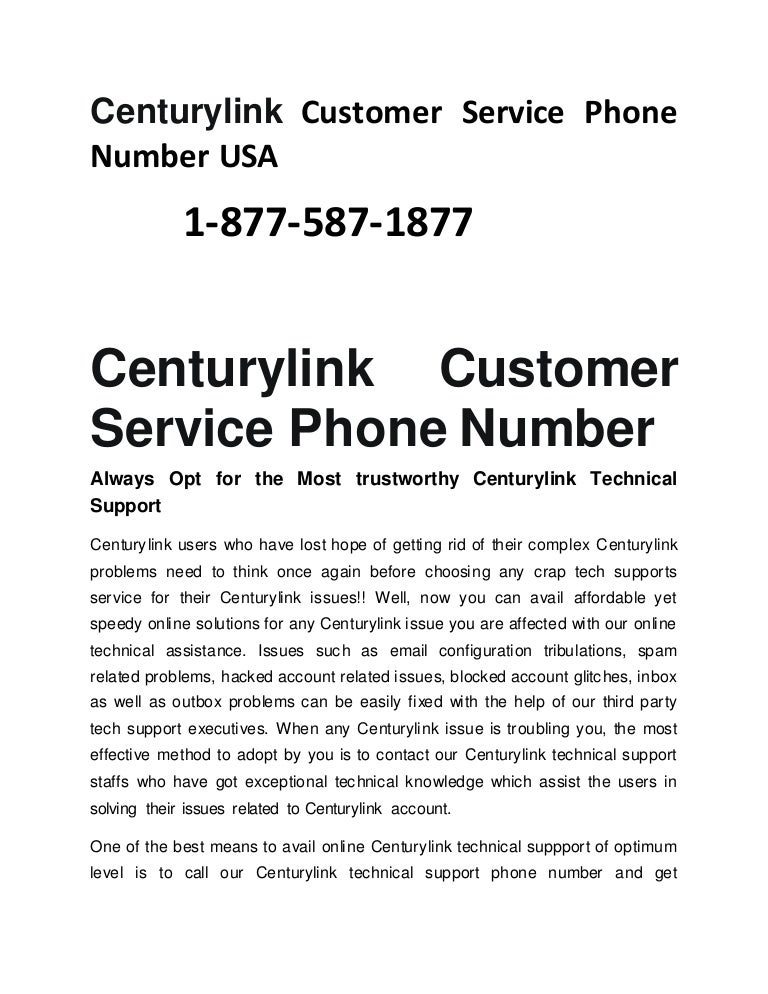 1 877 587 1877 centurylink customer service phone number usa