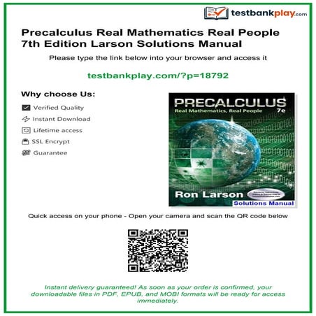 Comprehensive Solutions Manual for Precalculus Real Mathematics Real ...