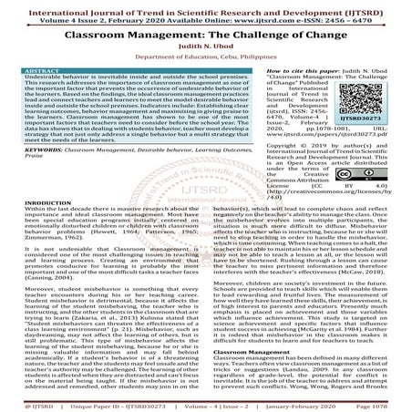 Classroom Management The Challenge of Change