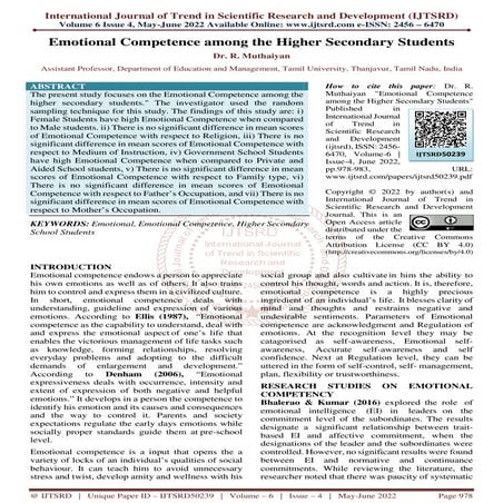 Emotional Competence among the Higher Secondary Students | PDF