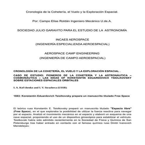 1883- Konstantin Eduardovich Tsiolkovsky Prepara un manuscrito titulado Free ...