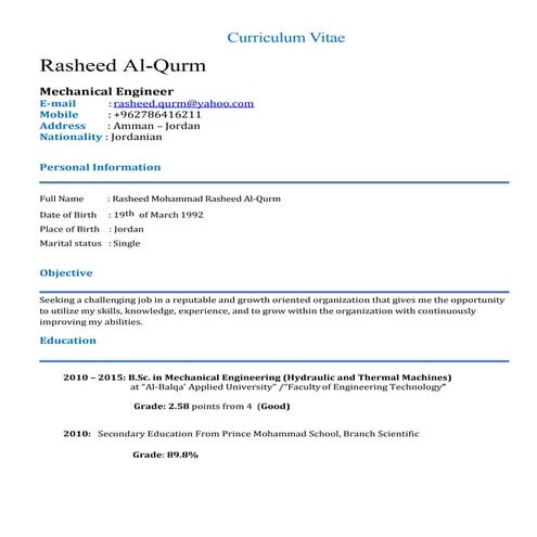 Mechanical engineer. ahmed gamal | PDF