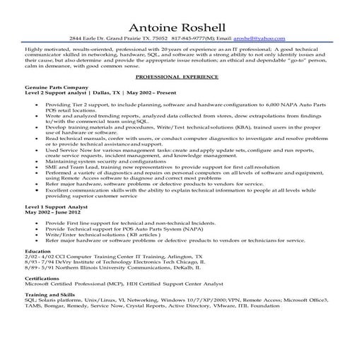 Antoine Resume Support Analyst 3
