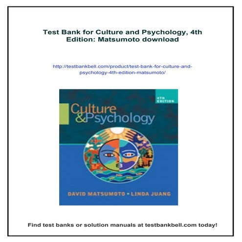 Test Bank for Culture and Psychology, 4th Edition: Matsumoto | PDF
