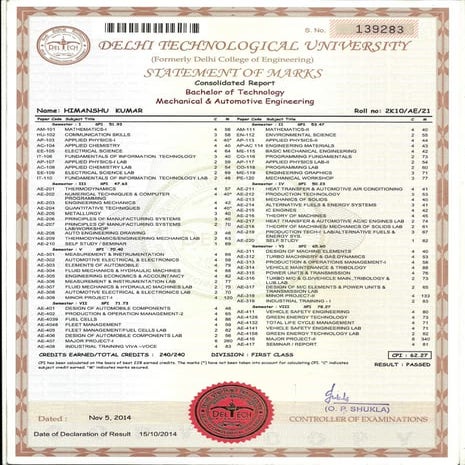 consolidated marksheet
