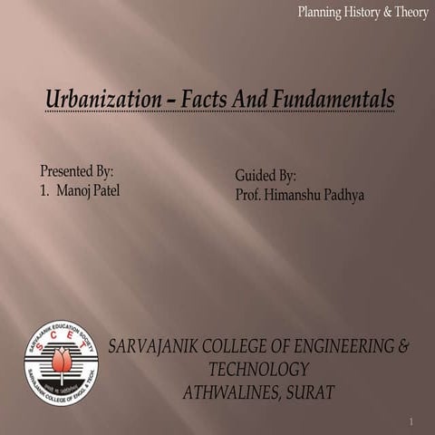 PPT OF URBANIZATION FACTS & FUNDAMENTALS