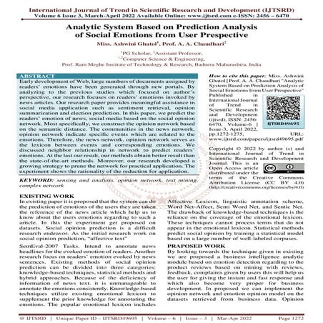 Analytic System Based on Prediction Analysis of Social Emotions from User Pre...