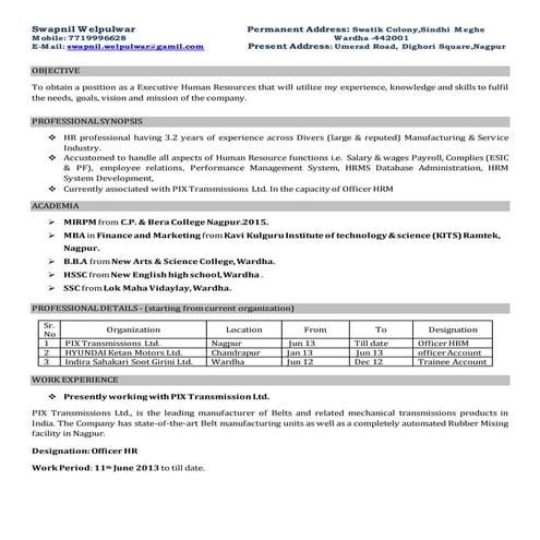 Swapnil Welpulwar resume