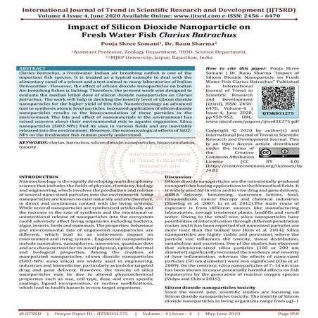 Impact of Silicon Dioxide Nanoparticle on Fresh Water Fish Clarius ...