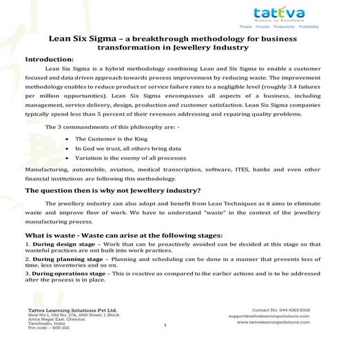 Lean Six Sigma for Jewellery