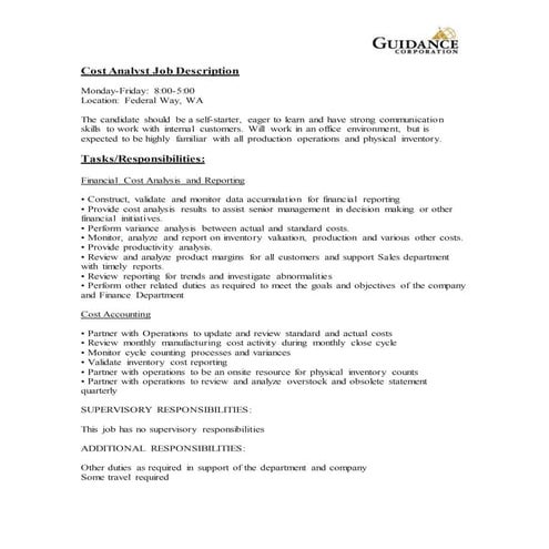 Cost Analyst Job Description