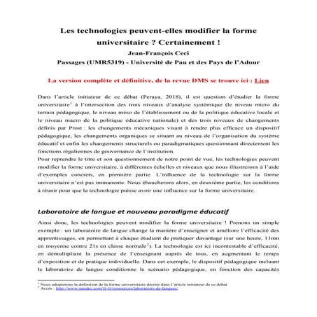 Les technologies peuvent-elles modifier la forme universitaire ? Certainement !