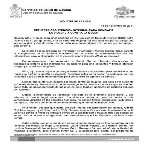 18/11/11 Germán Tenorio Vasconcelos REFUERZA SSO ATENCIÓN INTEGRAL PARA COMB...