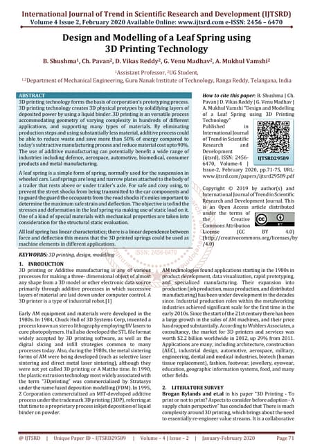 Design and Modelling of a Leaf Spring using 3D Printing Technology