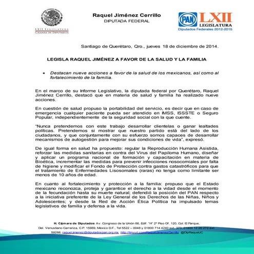 Boletín de la Dip. Raquel Jiménez (18 dic 2014)