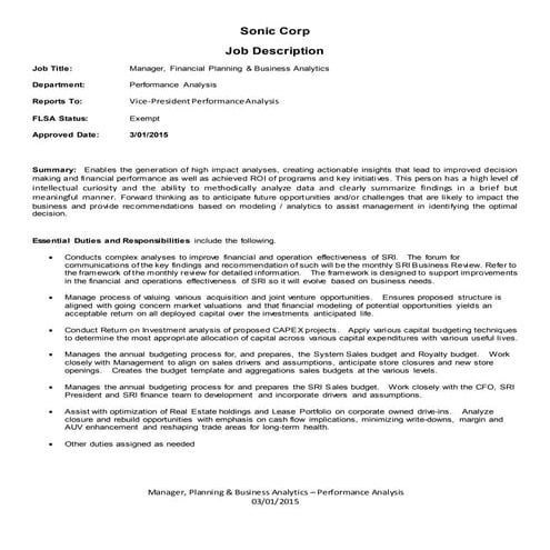 Manager Planning  Business Analytics  March 2015  - Michael Drayton