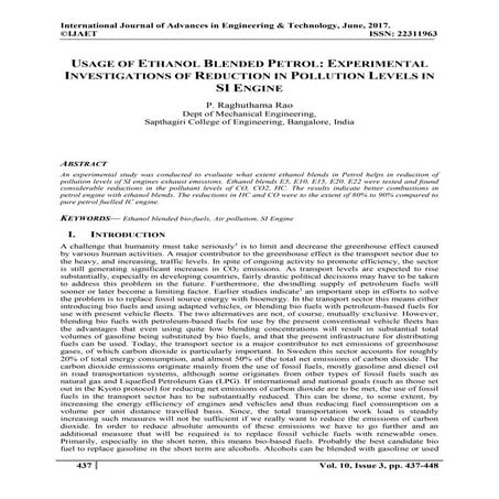 USAGE OF ETHANOL BLENDED PETROL: EXPERIMENTAL INVESTIGATIONS OF REDUCTION IN ...