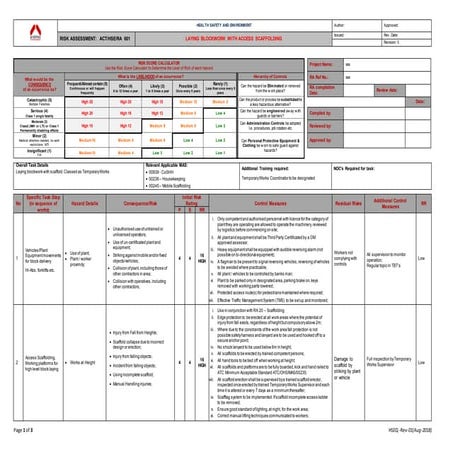 18 laying blockwork with access scaffolding risk assessment templates