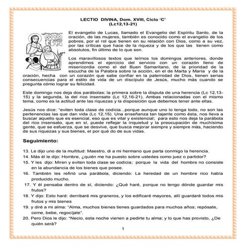 18° Domingo - Tiempo Ordinario - Ciclo C