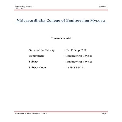 Engineering Physics (18 PHY112/22) notes