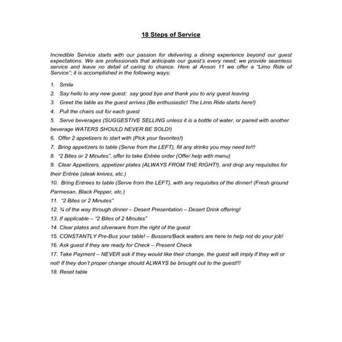18 steps of service
