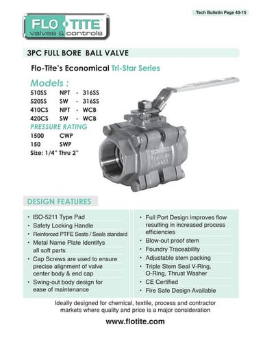 Three Piece Ball Valves Available With Metal Seats
