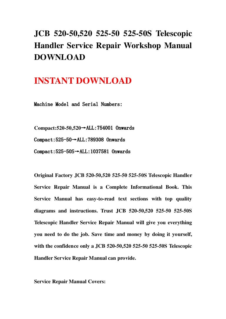 JCB 520-50,520 525-50 525-50S Telescopic Handler Service Repair Works…