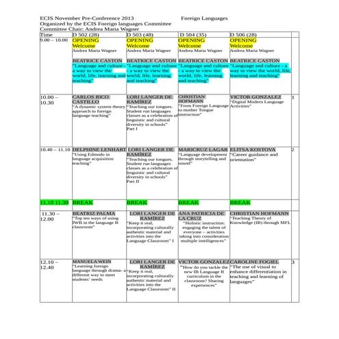 19.9. 2013 pre conference schedule for website  2013 ecis
