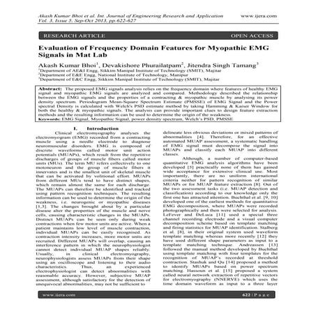 Evaluation of frequency domain features for myopathic emg signals in mat lab
