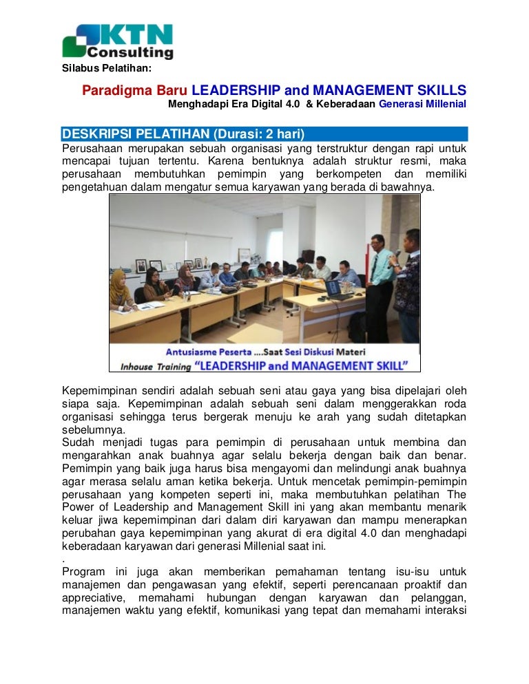 Silabus Pelatihan &quot;Paradigma Baru LEADERSHIP &amp; MANAGEMENT