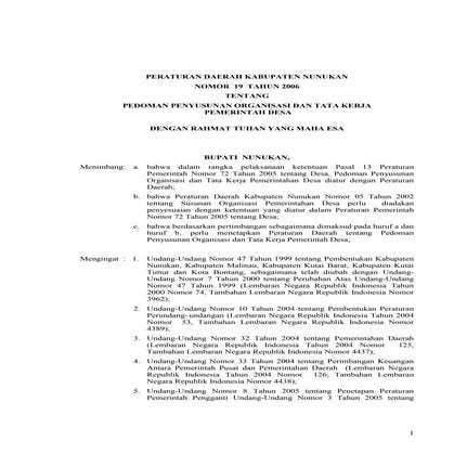 Perda Kabupaten Nunukan Tentang Pedoman Penyusunan Organisasi dan Tata Kerja Pemerintahan Desa