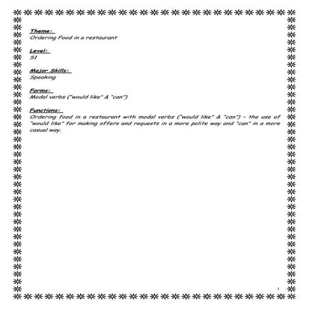  ordering food in a restaurant  modal verbs 'would like' & 'can'
