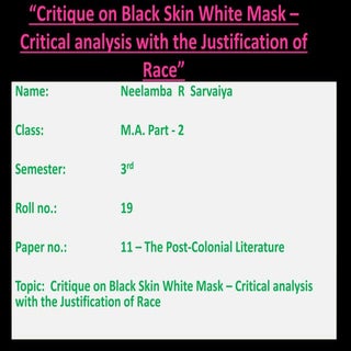 “Critique on Black Skin White Mask ...